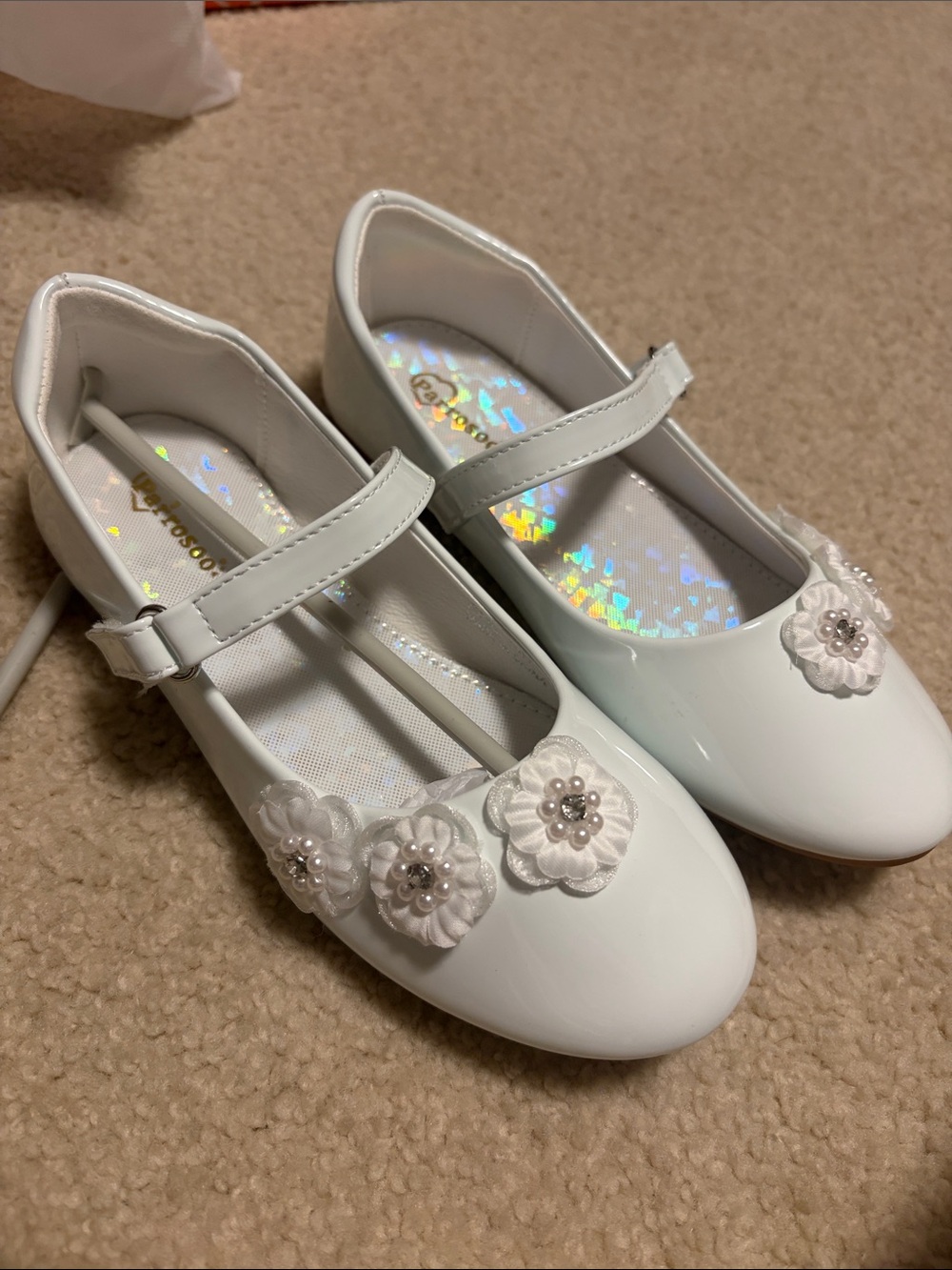 Girls Mary Jane Dress Shoes, white with flowers, size 1, NIB